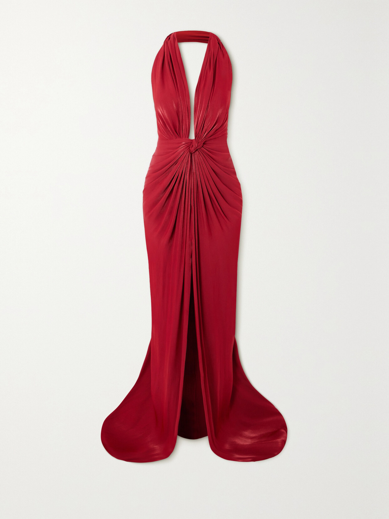 Costarellos - Twist-front Metallic Georgette Halterneck Gown - Red