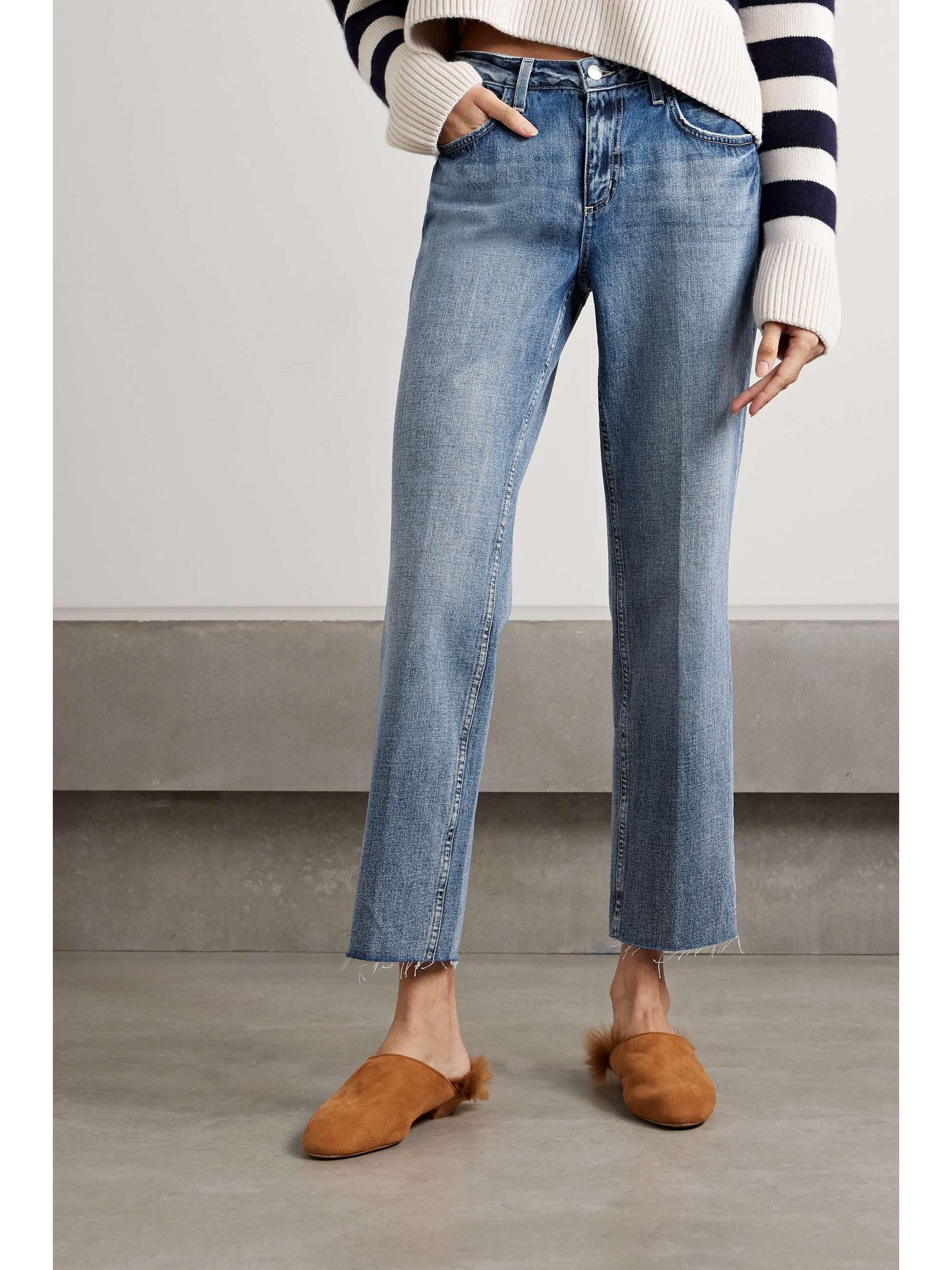 L'AGENCE Milana cropped frayed low-rise straight-leg jeans | NET-A-PORTER