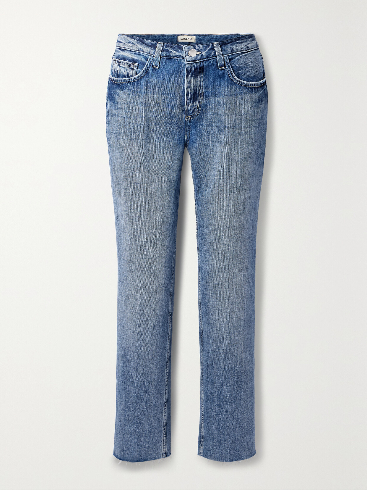 Shop L Agence Milana Cropped Frayed Low-rise Straight-leg Jeans In Blue