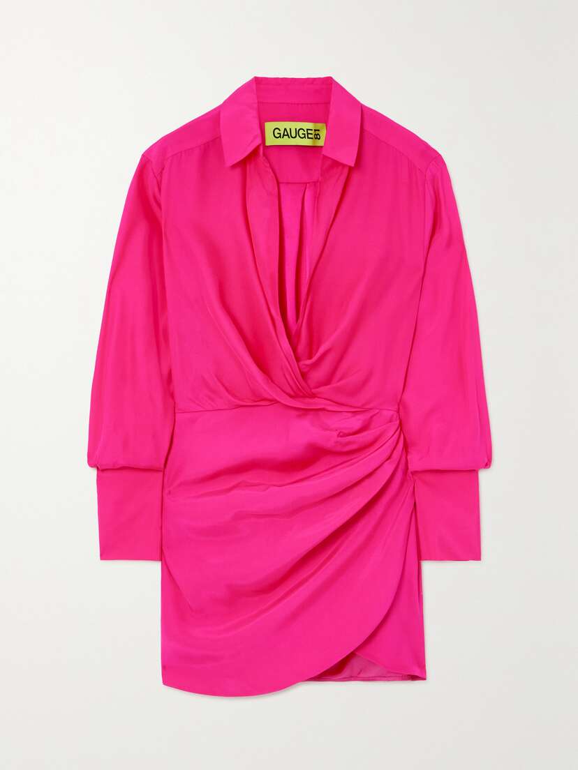 GAUGE81 Naha Wrap-effect Silk Mini Shirt Dress - xx large