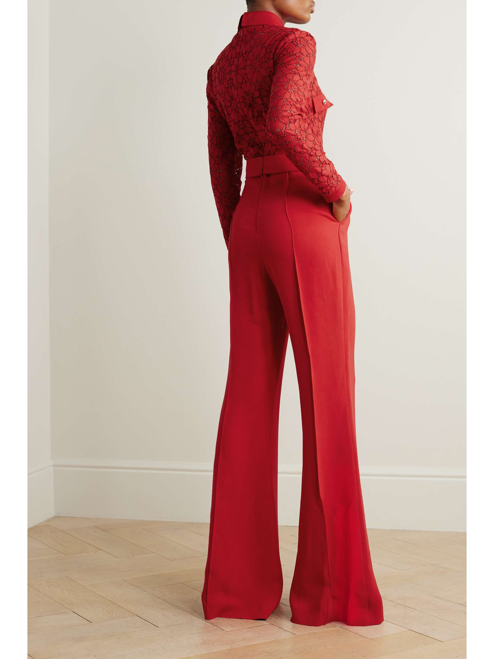 ELIE SAAB Tie-neck lace and crepe jumpsuit
