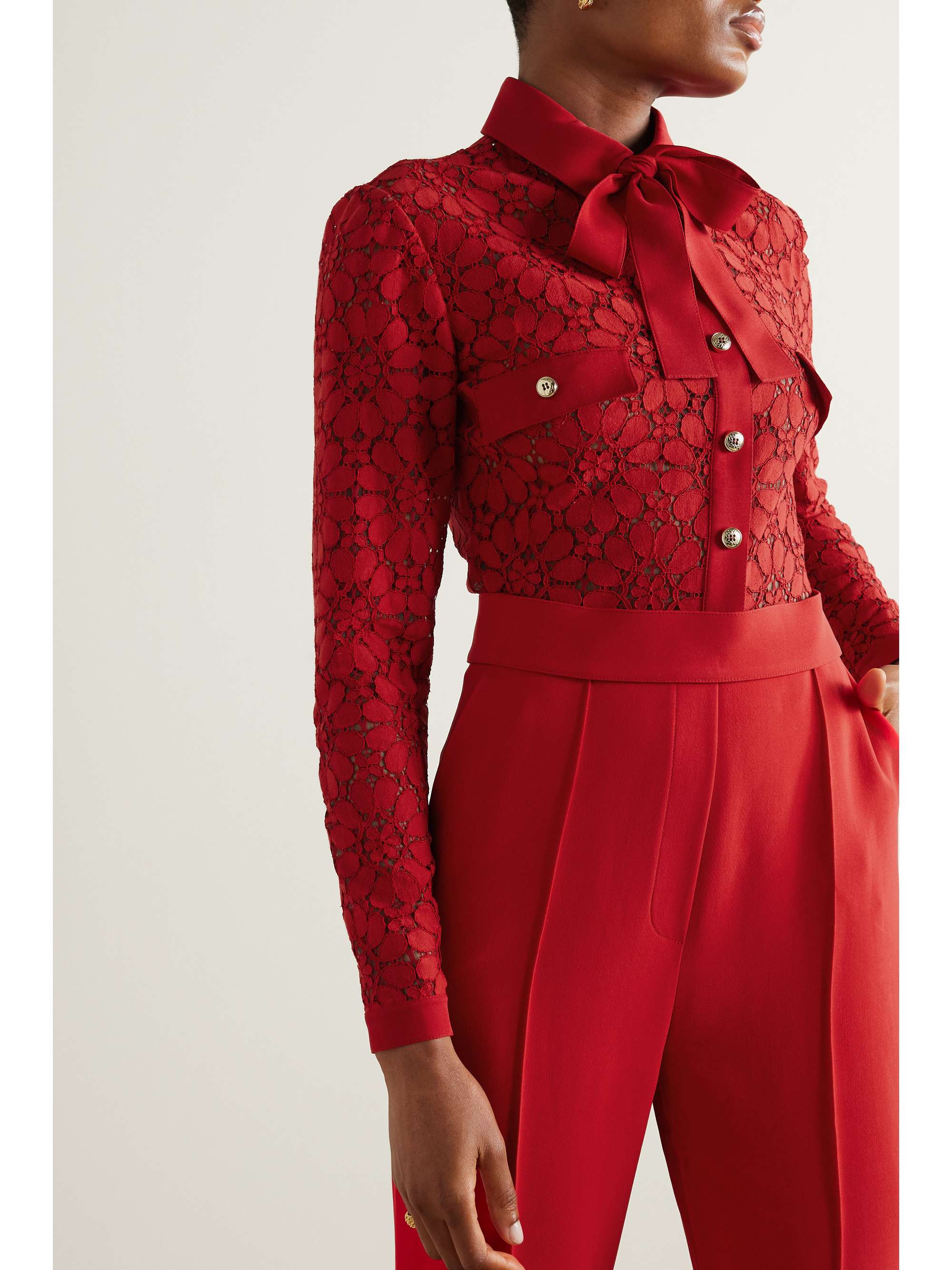ELIE SAAB Tie-neck lace and crepe jumpsuit