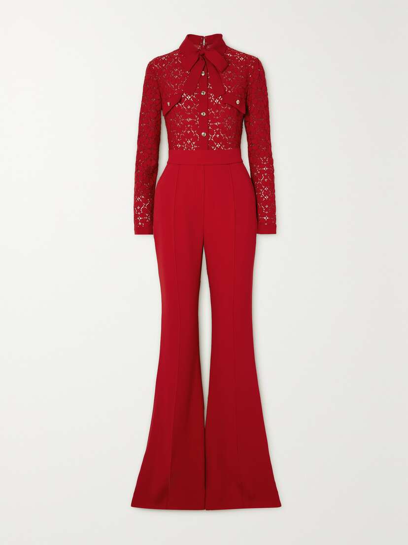 Elie Saab Pussy-bow Corded Lace And Crepe Jumpsuit