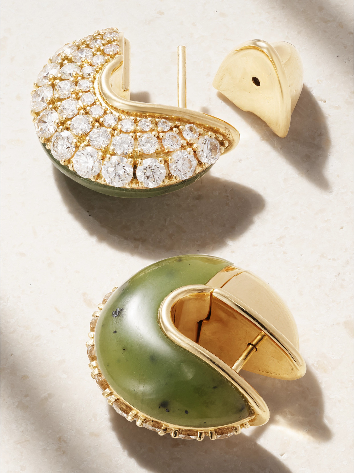 Fernando Jorge Fluid 18-karat Gold, Diamond And Jade Hoop Earrings In Green