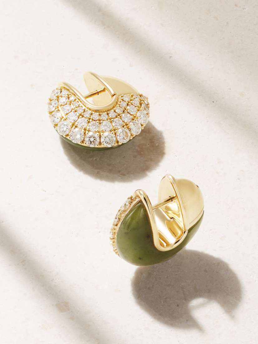 Fernando Jorge Fluid 18-karat Gold, Diamond And Jade Hoop Earrings