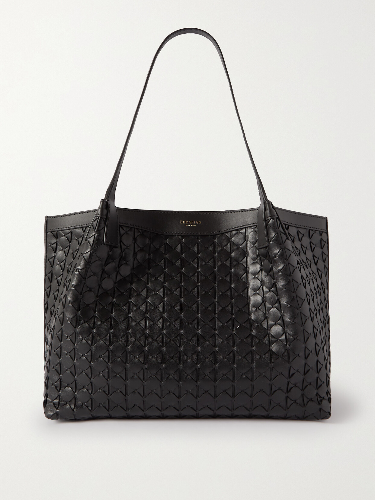 Serapian Secret Small Woven Leather Tote In Black