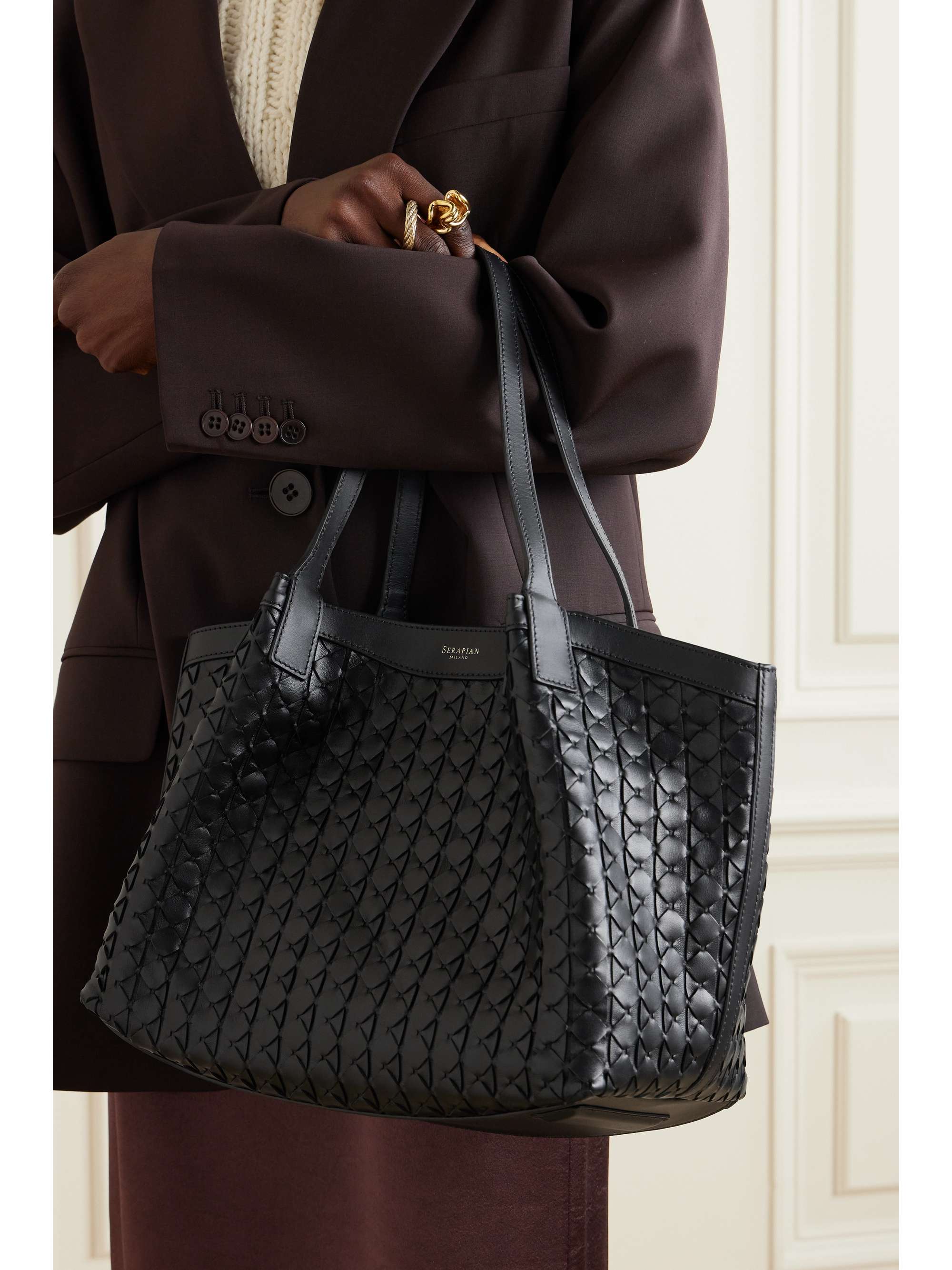 Secret small woven leather tote