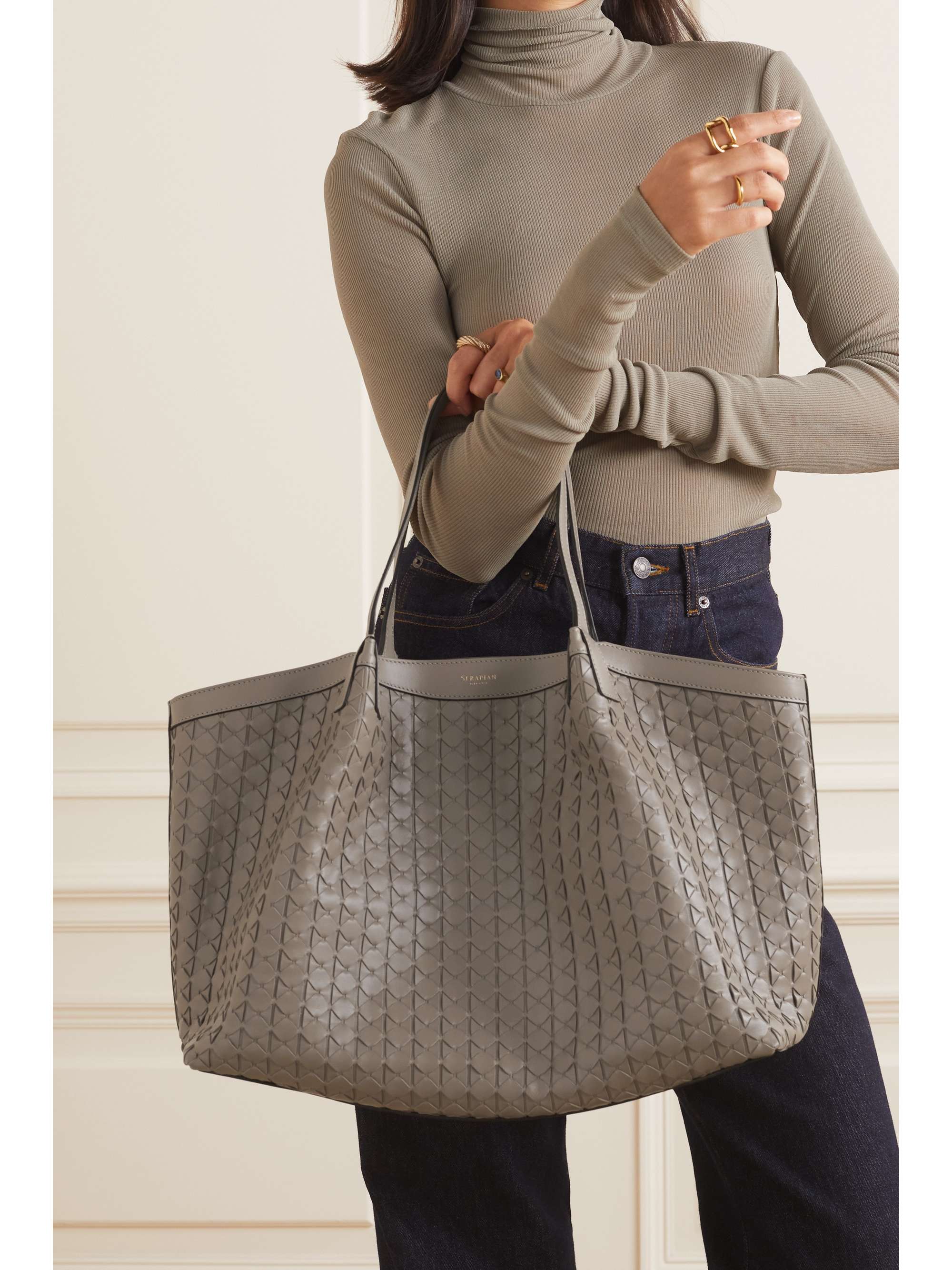 Serapian Secret Large Woven Leather Tote Women Taupe Tote Bags