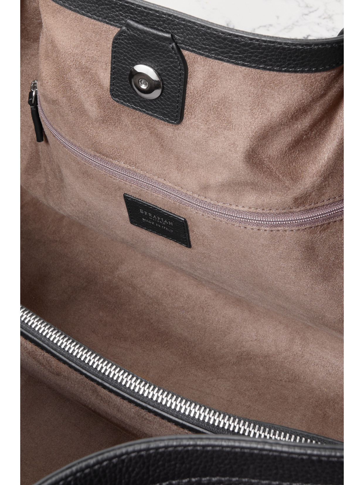 Serapian Secret Large Textured-leather Tote In Black