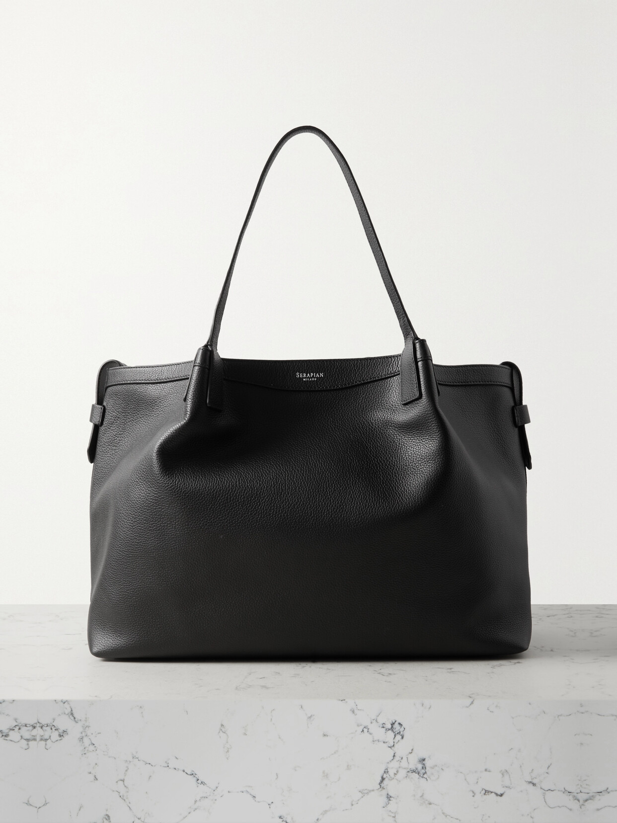 Serapian Secret Large Textured-leather Tote In Black