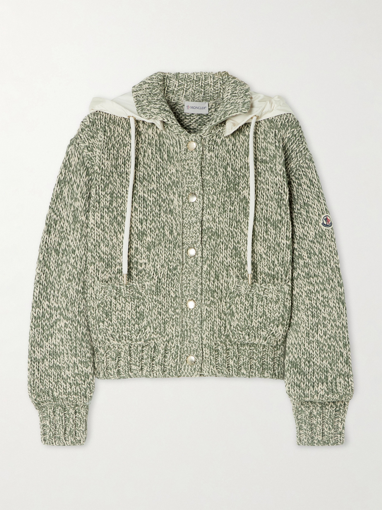 Shop Moncler Shell-trimmed Hooded Cotton-blend Cardigan In Green