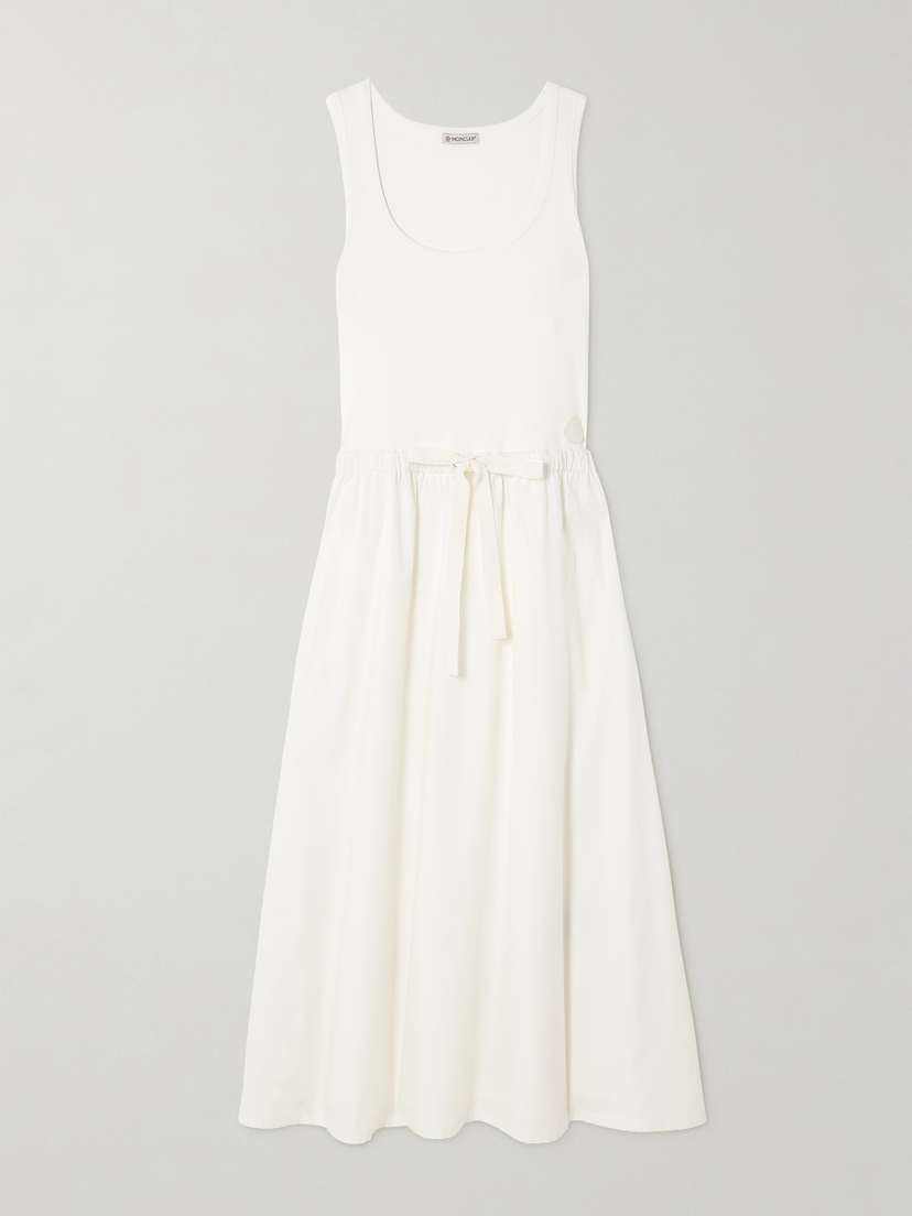 Moncler Lond Tie-detailed Ribbed-knit And Stretch-cotton Midi Dress - x large