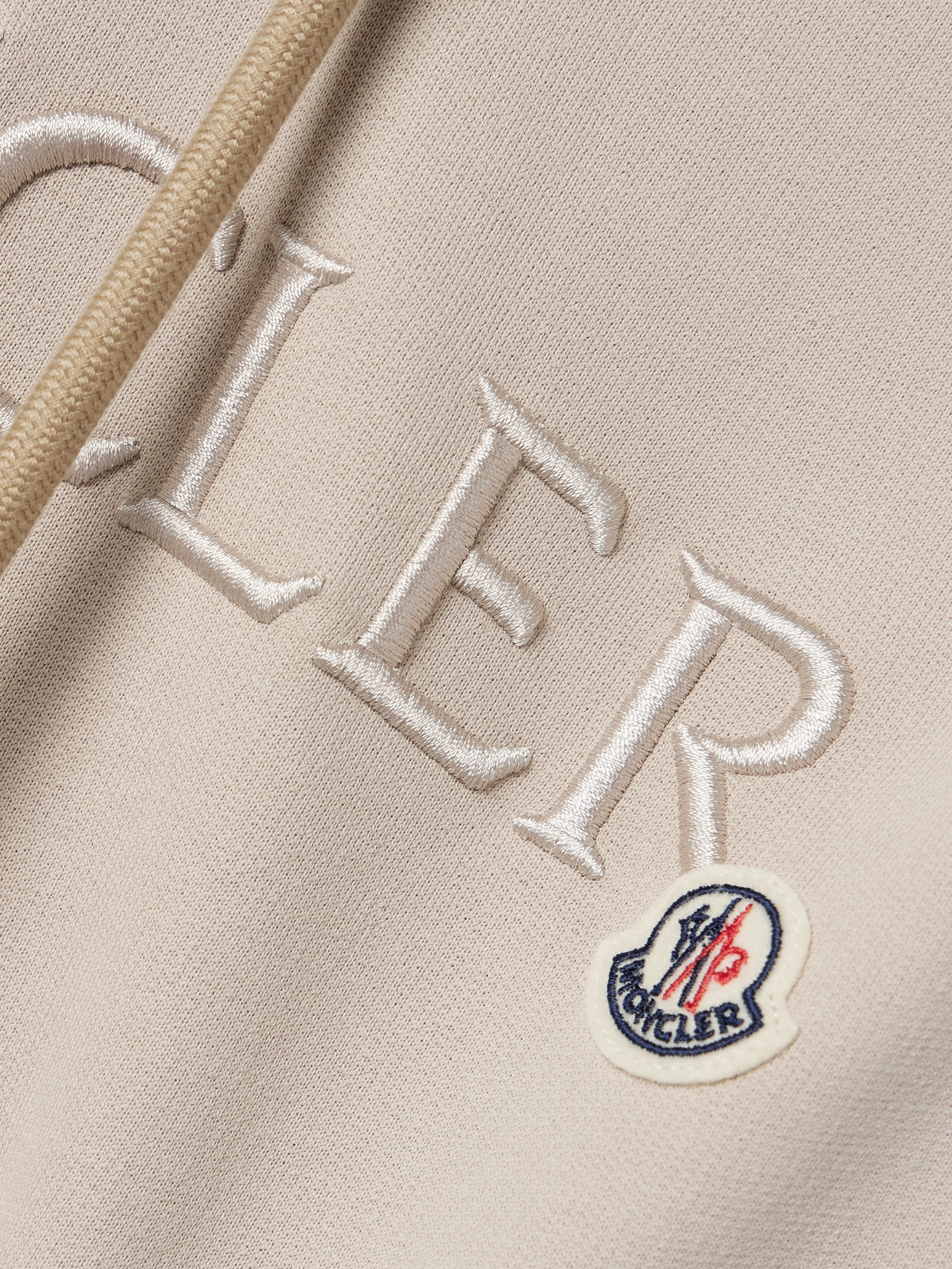 Shop Moncler Embroidered Cotton-jersey Hoodie In Neutrals