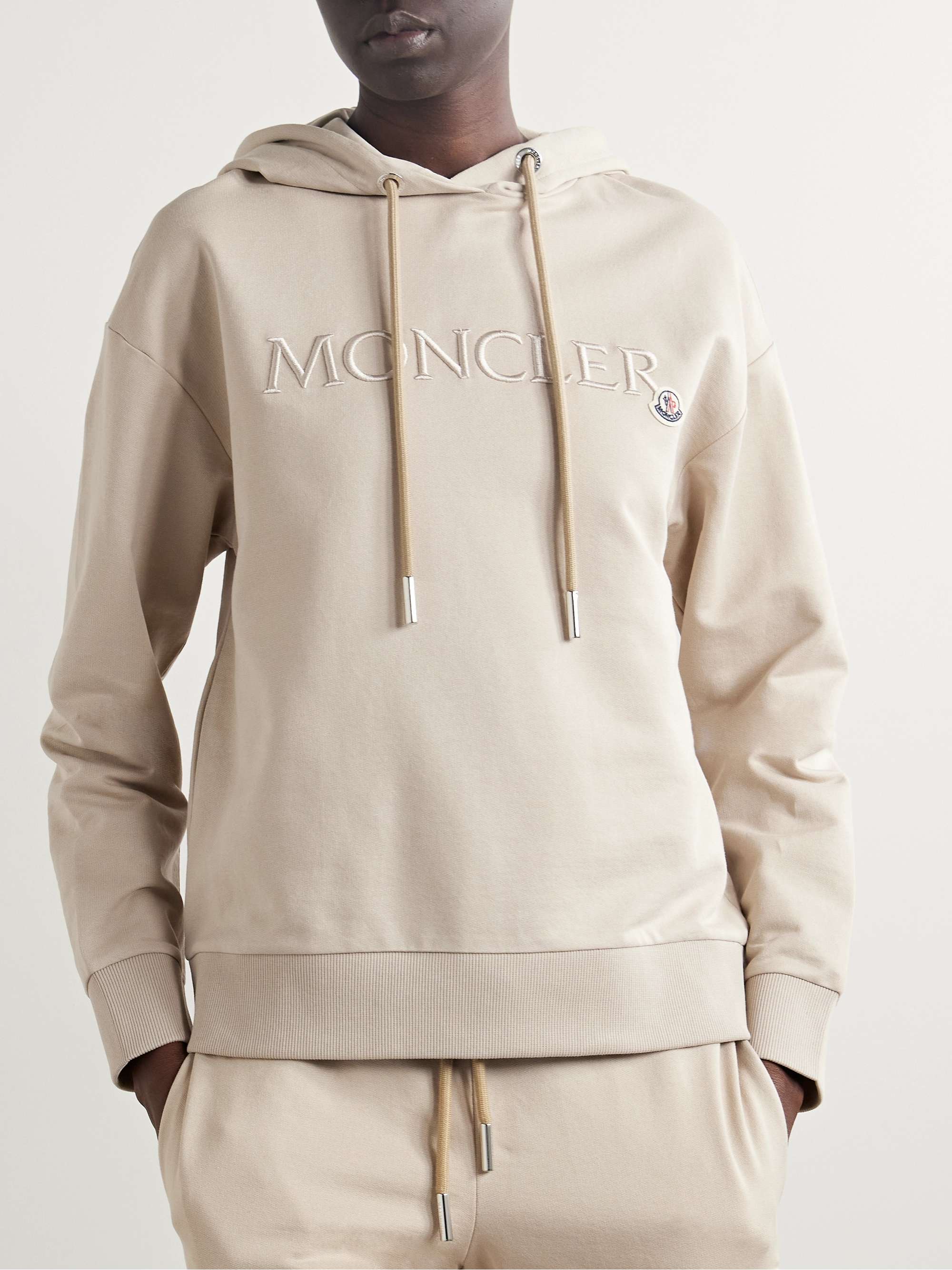 Moncler embroidered-logo Cotton Hoodie | Black | FARFETCH JO