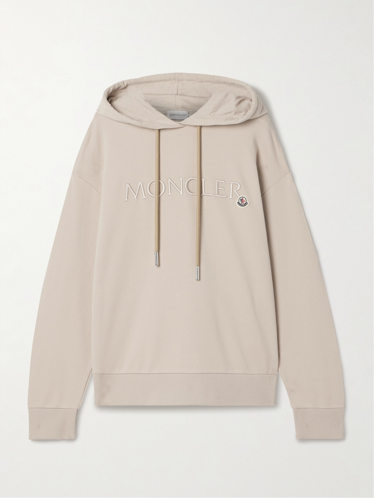 Shop Moncler Embroidered Cotton-jersey Hoodie In Neutrals