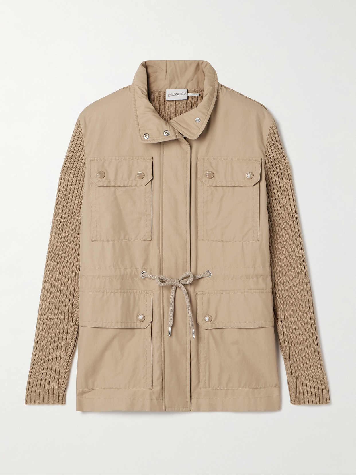 Moncler Hybrid Knit-sleeve Cotton-twill Jacket In Brown