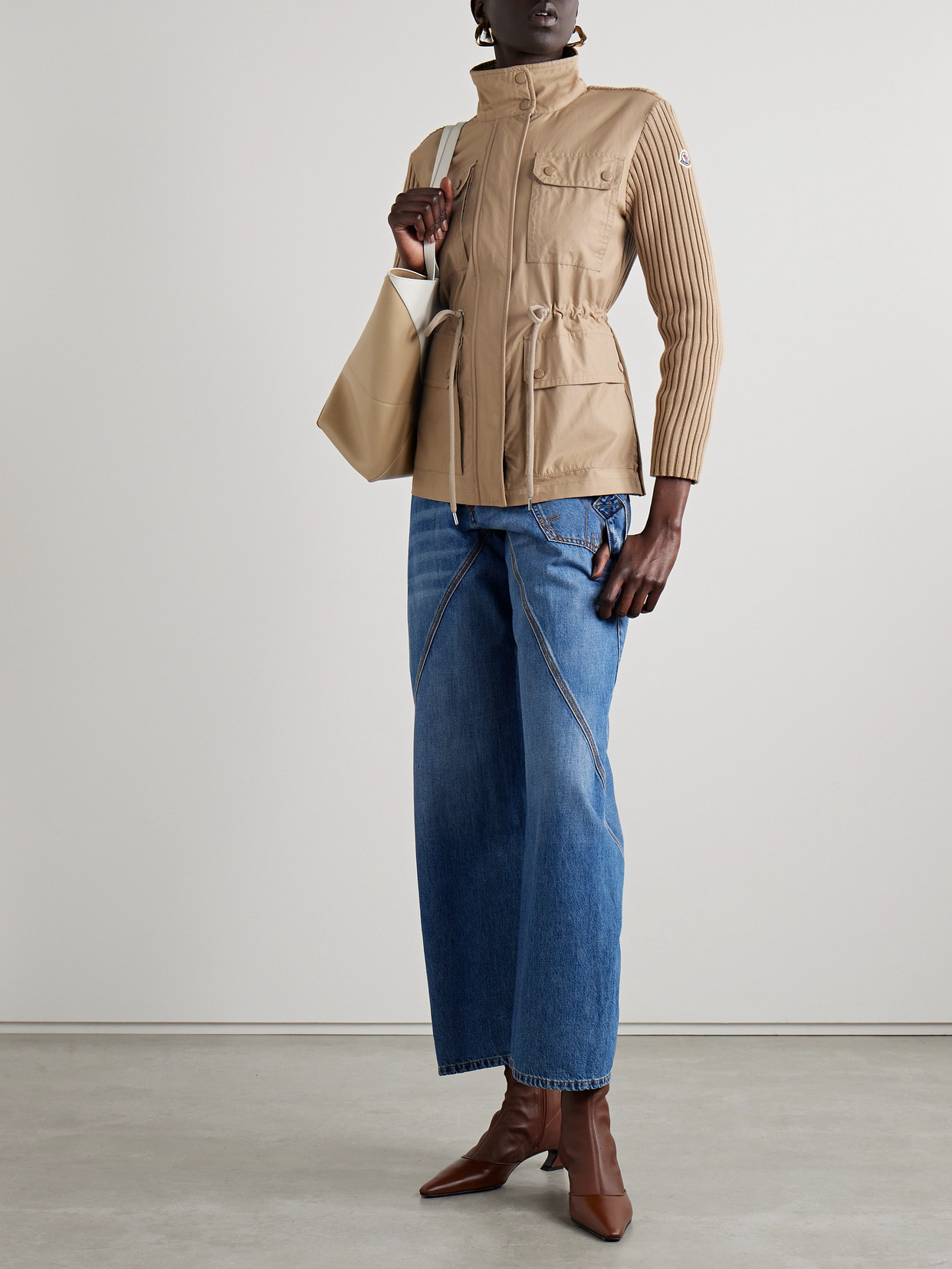 MONCLER APPLIQUÉD RIBBED TWILL AND COTTON-BLEND JACKET
