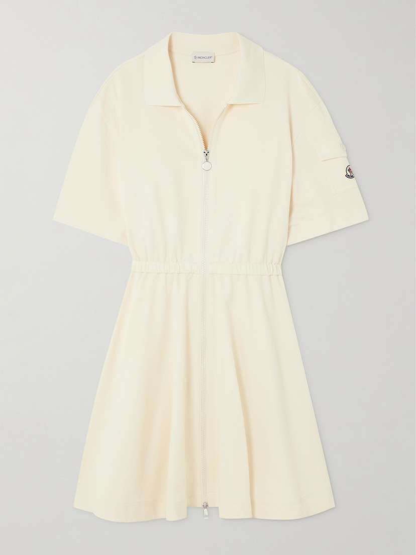 Moncler Pleated Cotton-piqué Mini Shirt Dress