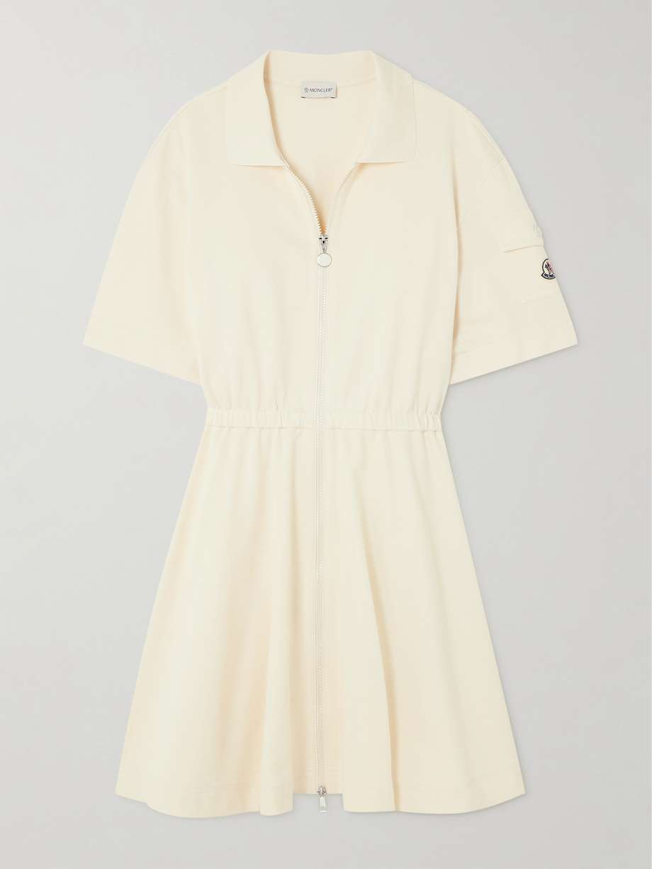 pleated cotton-piqué mini shirt dress