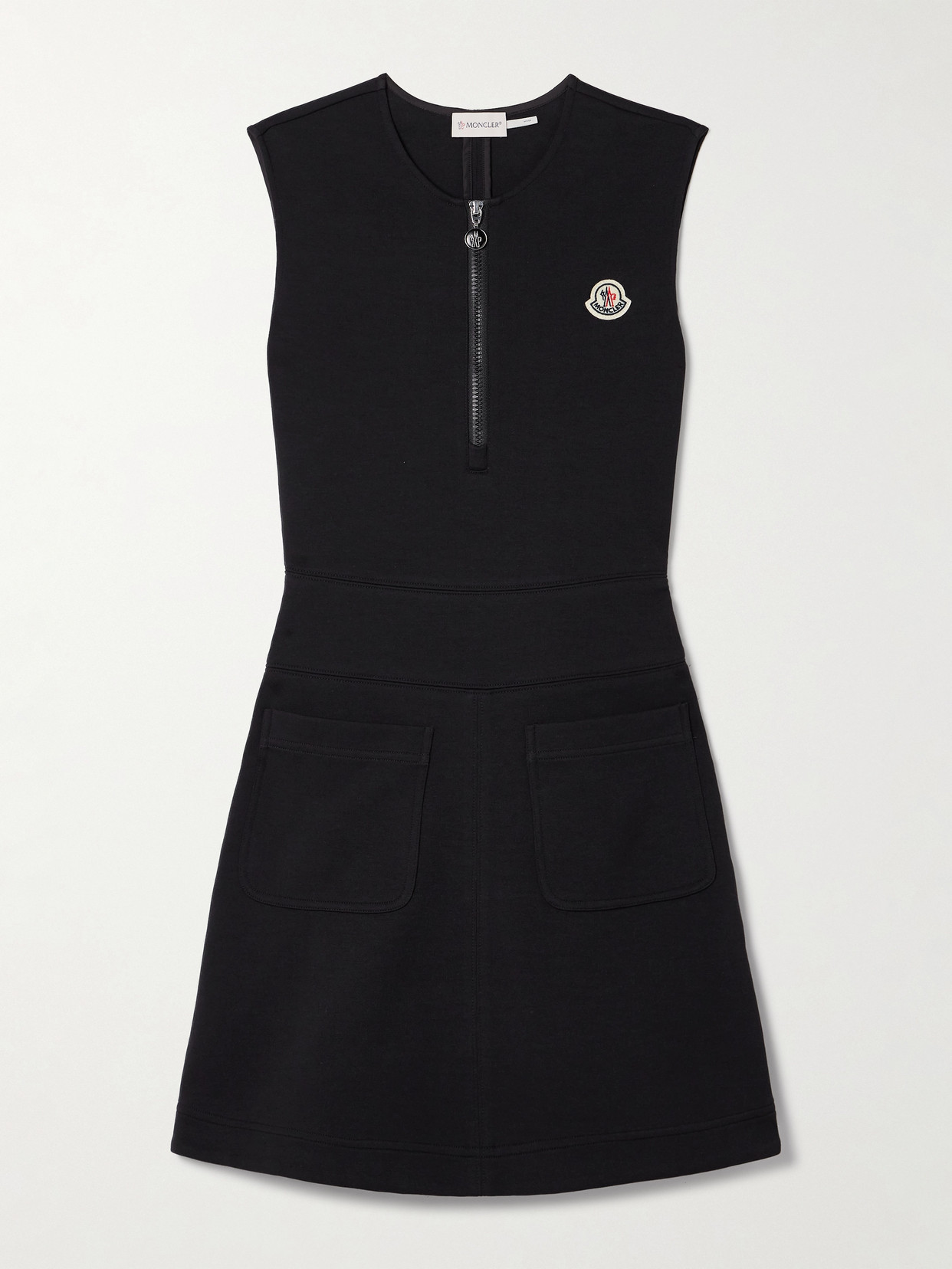 Shop Moncler Cotton-blend Jersey Mini Dress In Black