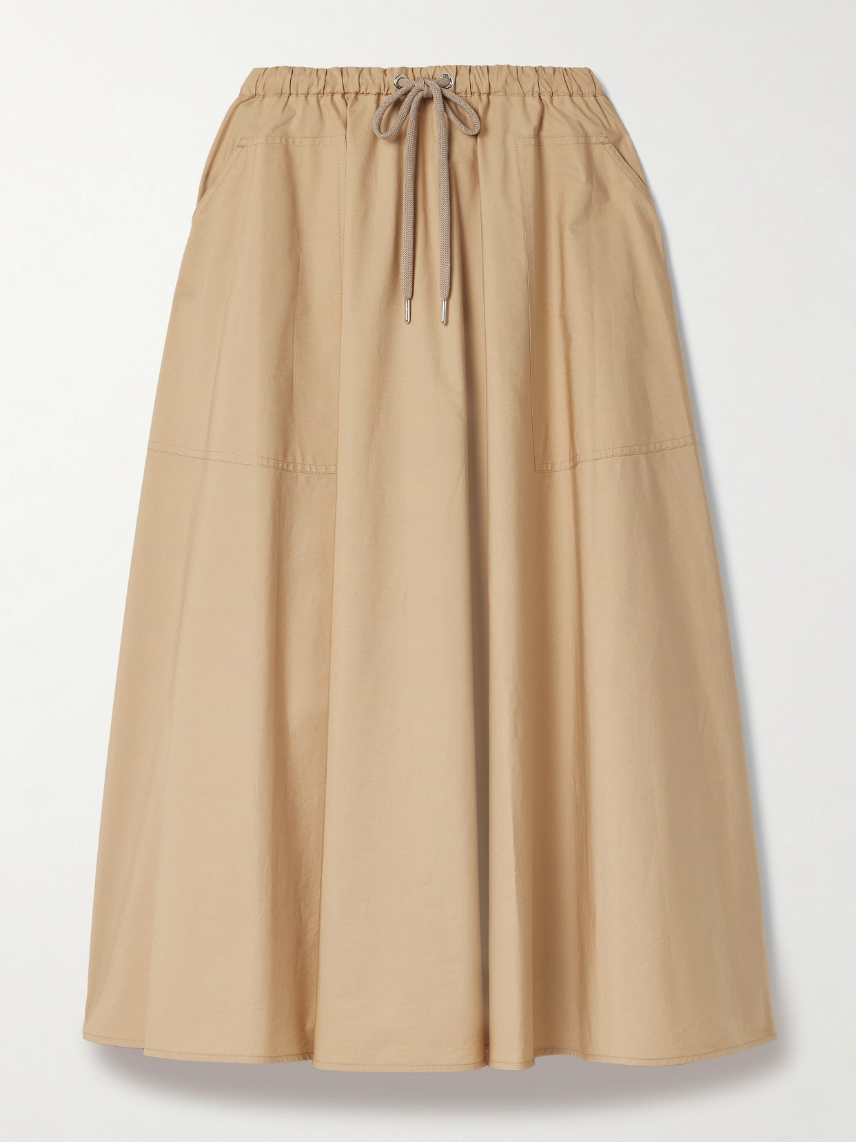 Shop Moncler Cotton-poplin Maxi Skirt In Brown