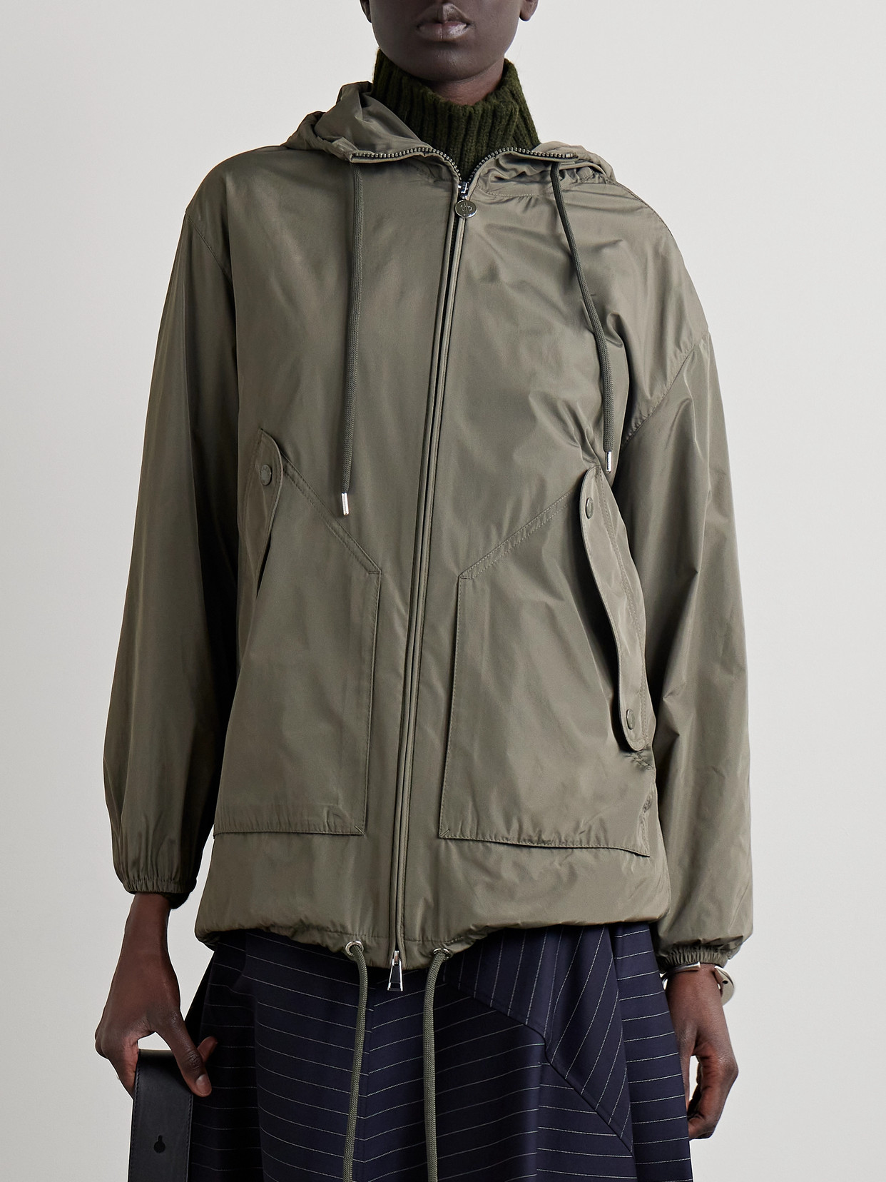 Shop Moncler Melia Hooded Shell Jacket In Green