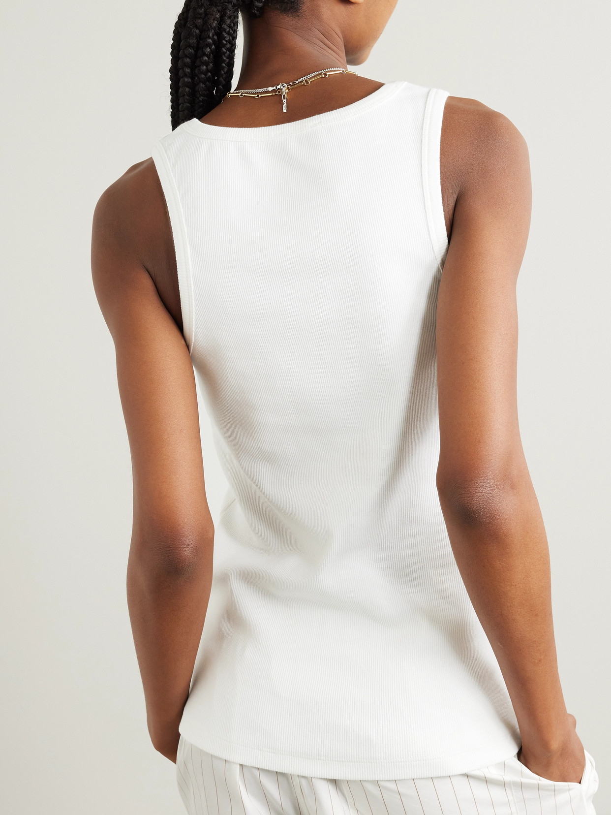 Embroidered Ribbed Stretch-Cotton Tank