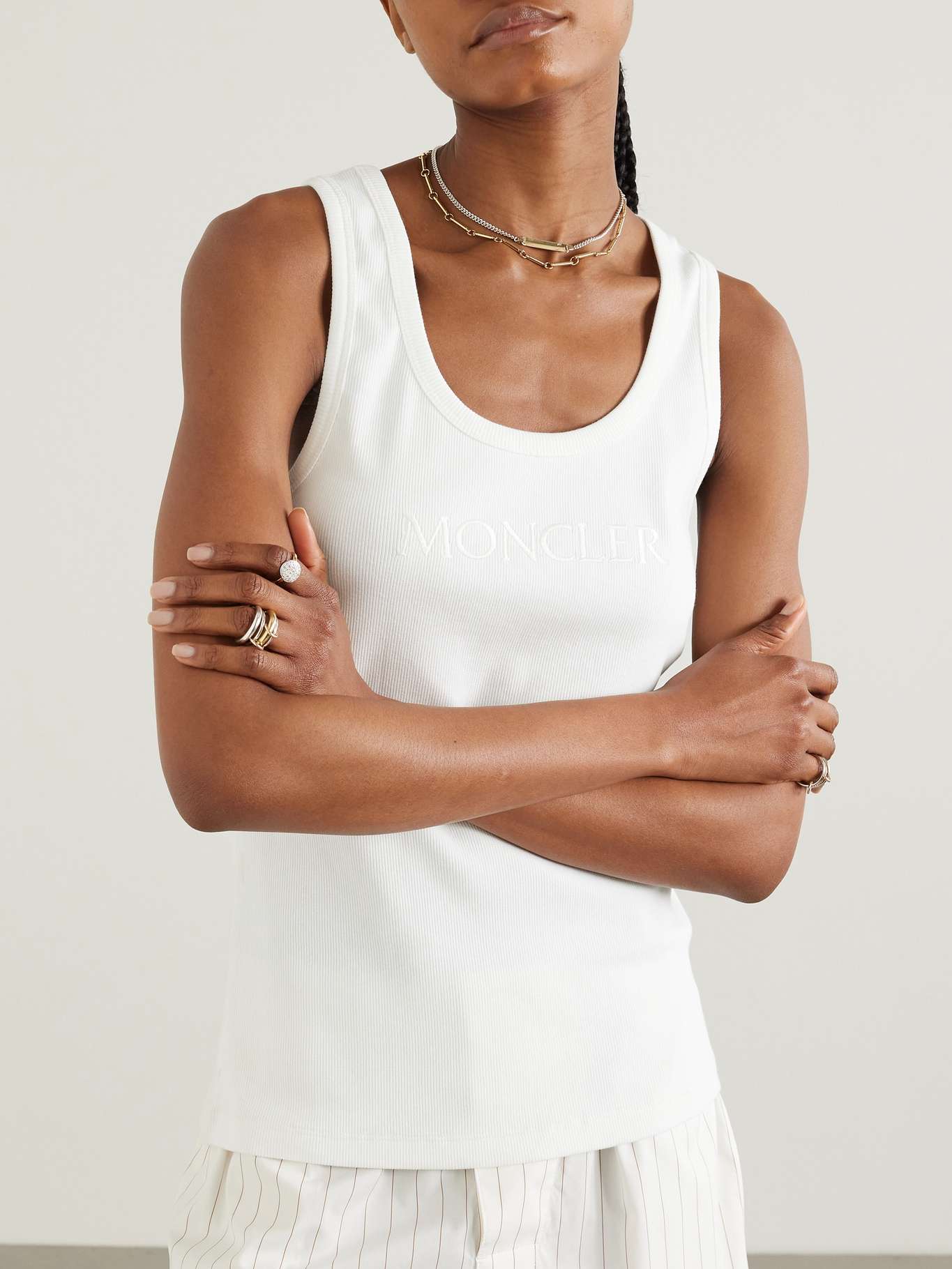 Embroidered Ribbed Stretch Tank