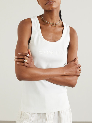 Moncler Embroidered ribbed stretch-cotton tank
