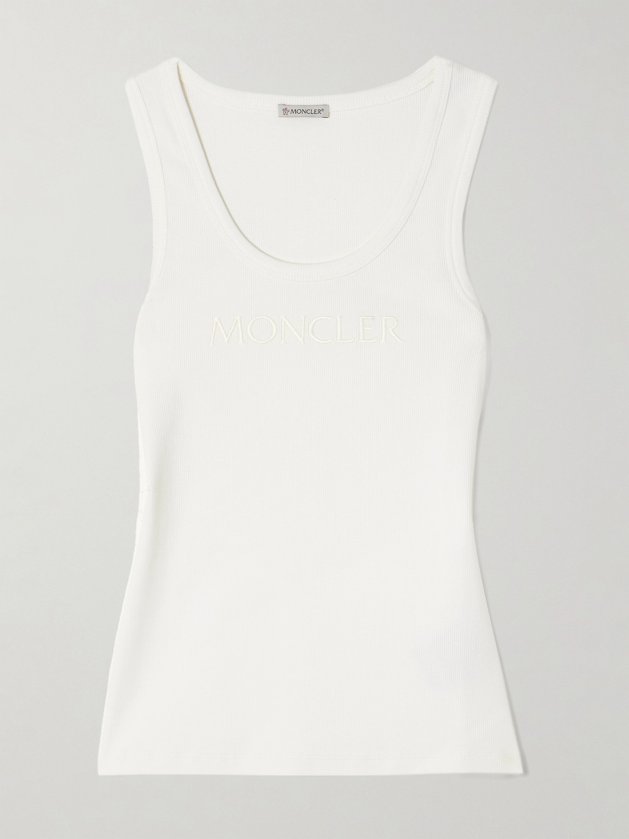 Embroidered Ribbed Stretch-Cotton Tank