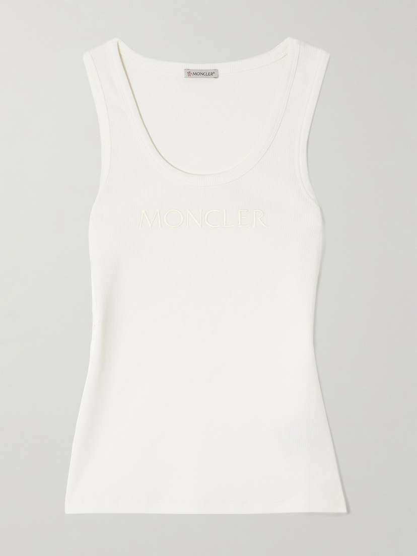 Moncler Embroidered Ribbed Stretch-cotton Tank