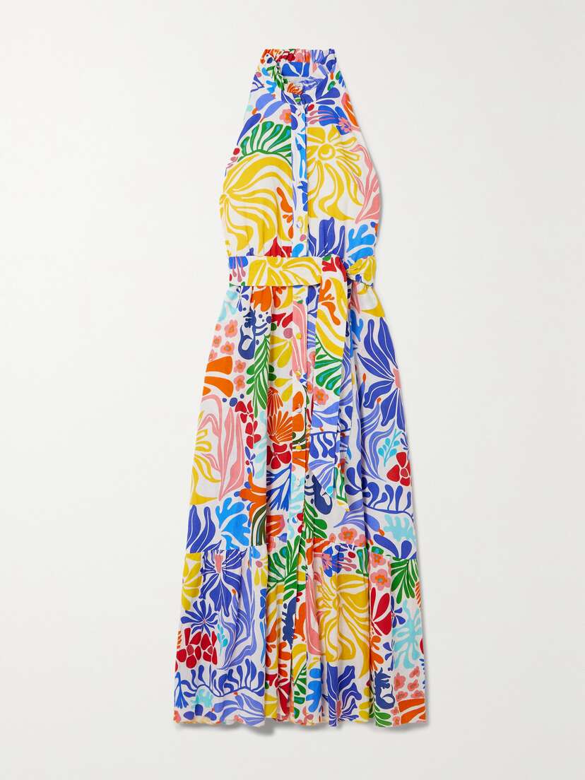 Borgo de Nor Biba Belted Floral-print Cotton Maxi Dress - UK 16