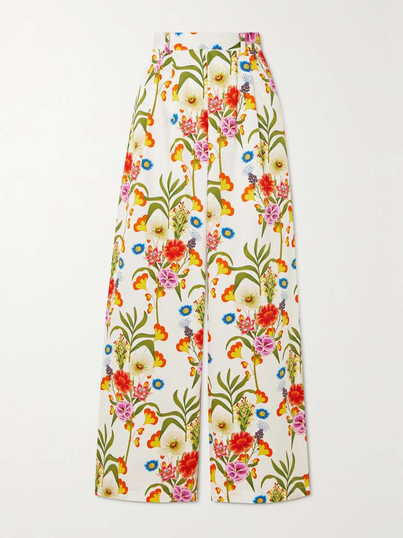 Borgo de Nor Melia Floral-print Cotton Wide-leg Pants