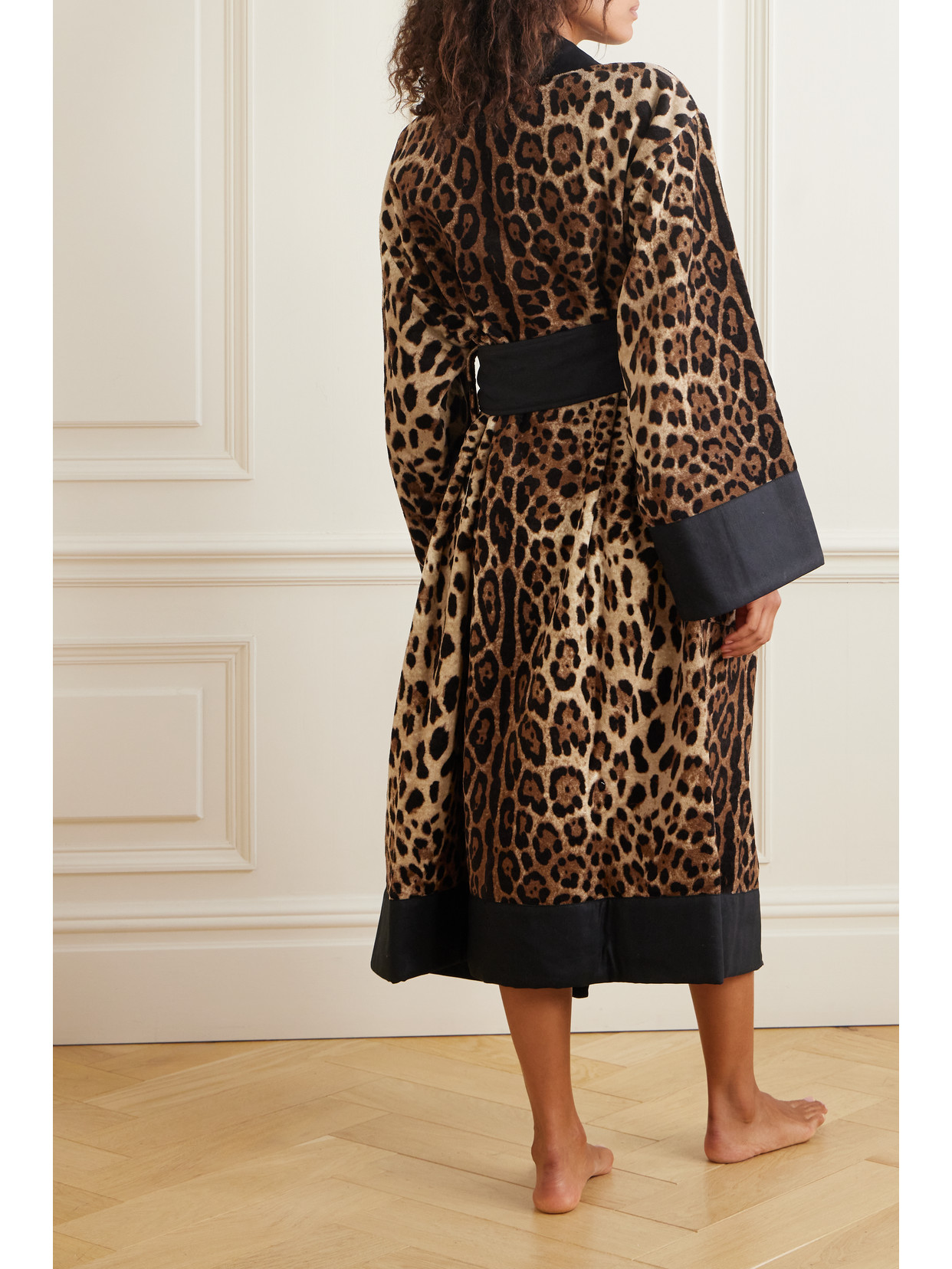 Dolce & Gabbana Leopard-print Cotton-terry Robe In Brown