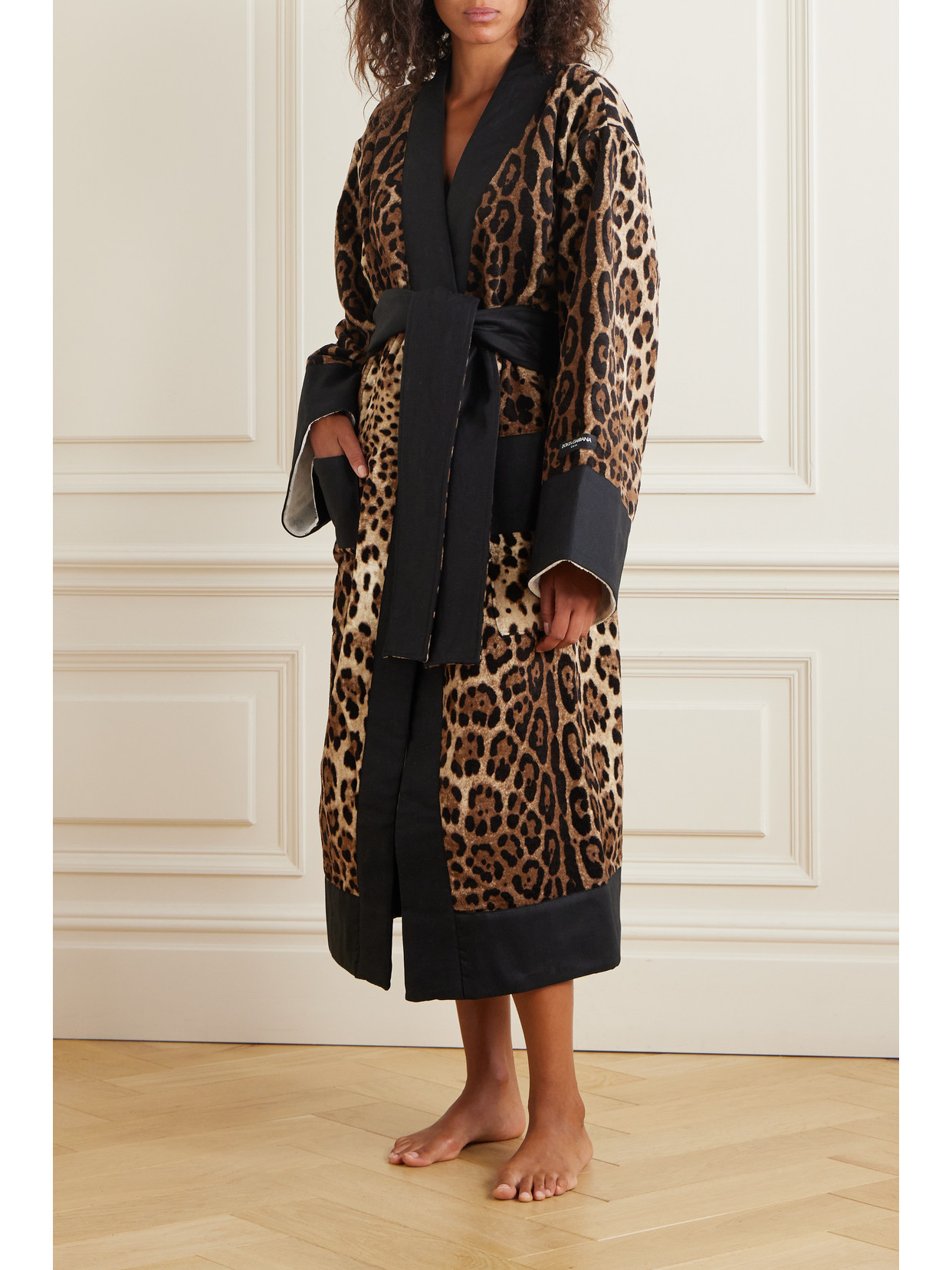 Dolce & Gabbana Leopard-print Cotton-terry Robe In Brown