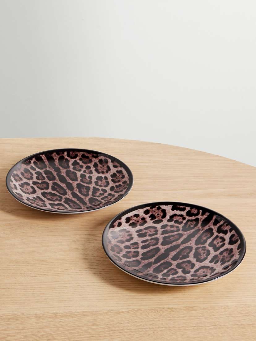 Dolce & Gabbana Set Of Two Leopard-print Porcelain Plates