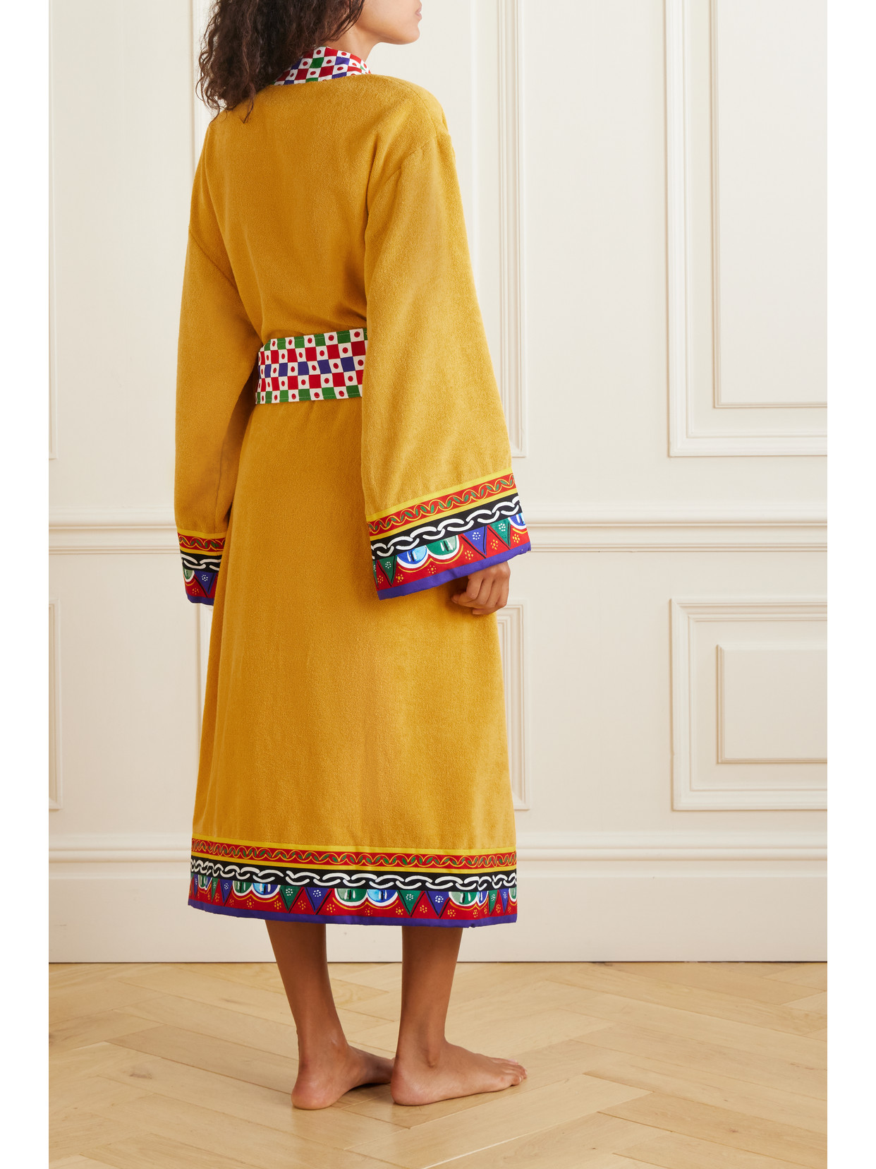 Dolce & Gabbana Printed Cotton-terry Robe In Yellow