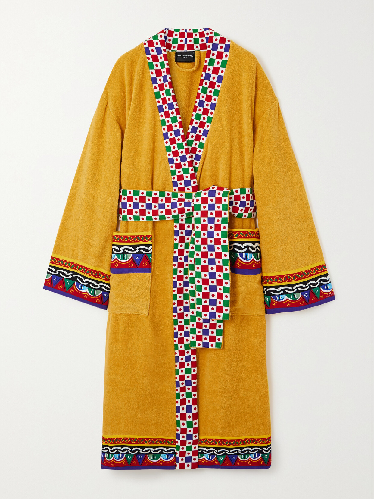 Dolce & Gabbana Printed Cotton-terry Robe In Yellow