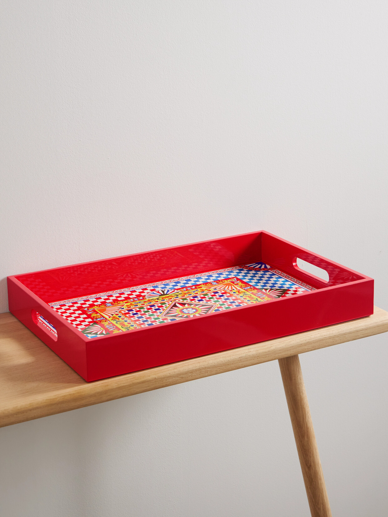 Dolce & Gabbana Printed Wood Tray In Red