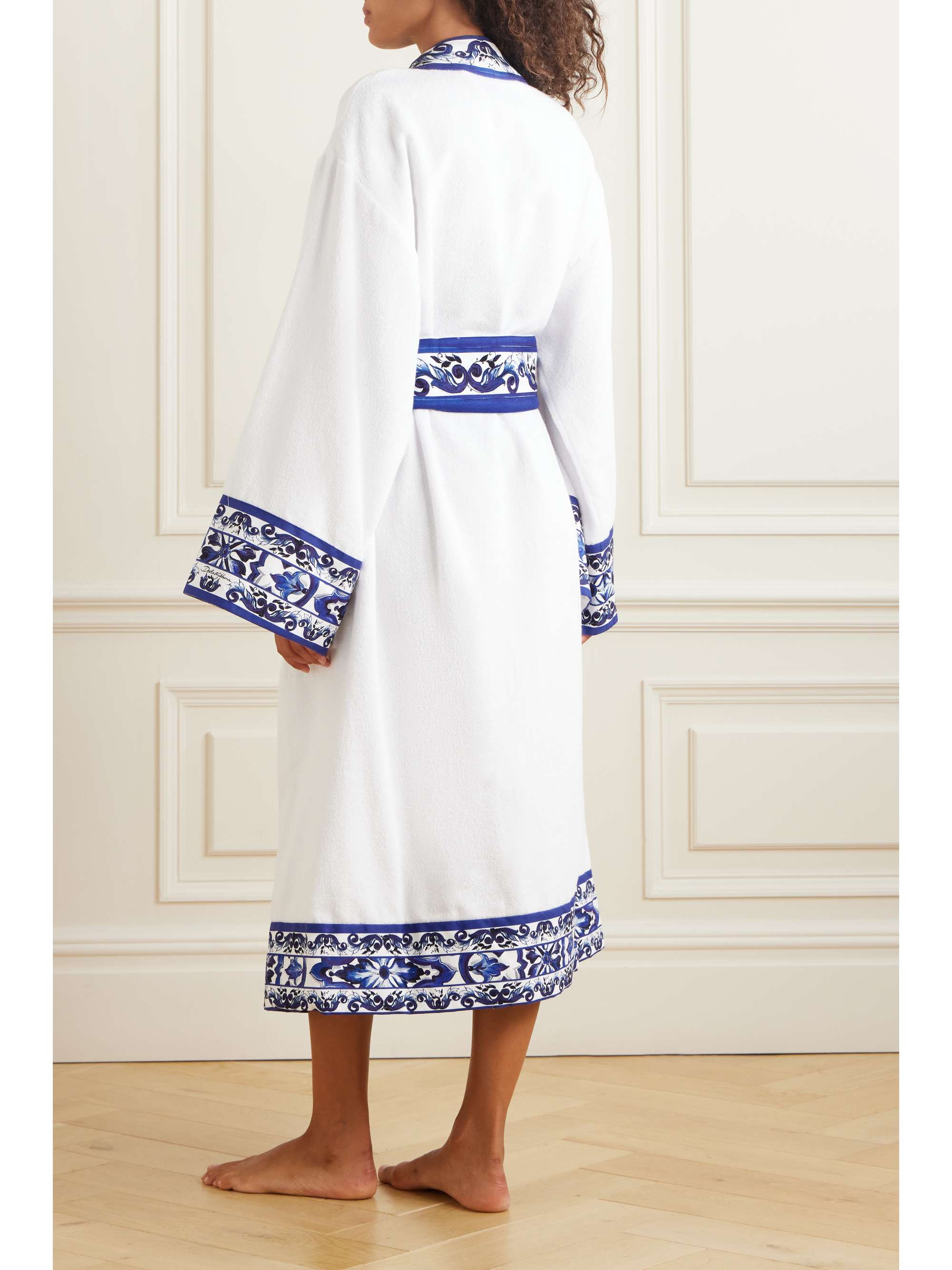 Dolce & Gabbana Jacquard Bathrobe In Blue