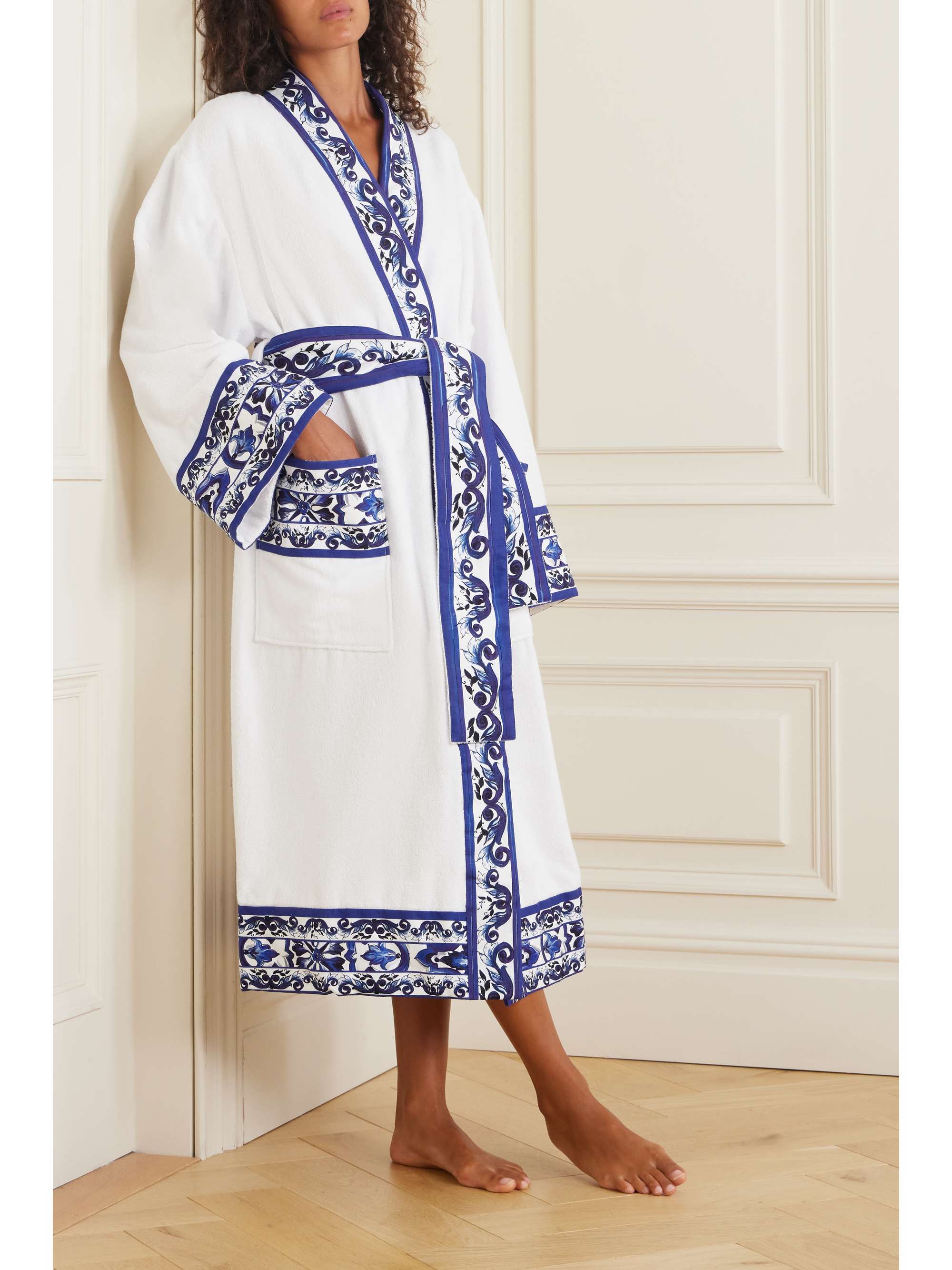 DOLCE & GABBANA Printed cotton-terry robe | NET-A-PORTER