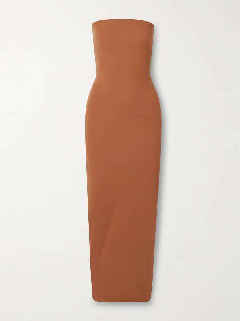 Skims Fits Everybody Strapless Stretch-jersey Midi Dress - Bronze