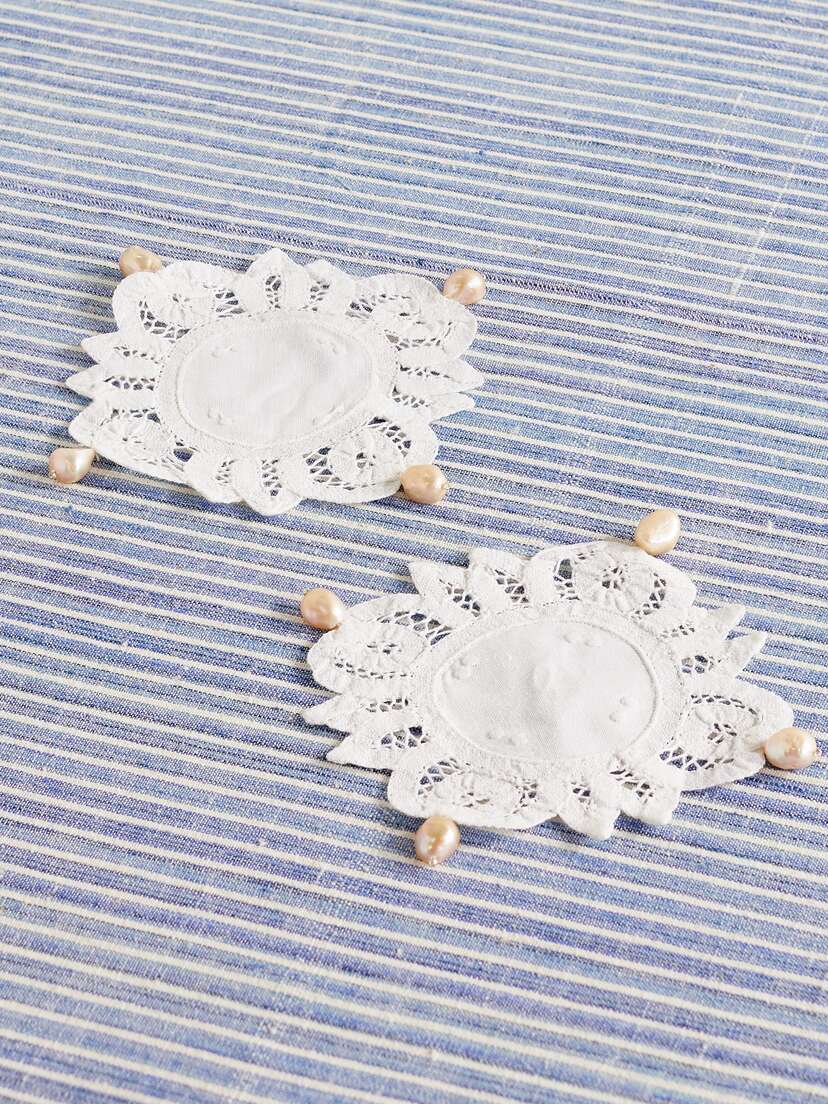 Gohar World Set Of Two Pearl-embellished Cotton-lace Coasters