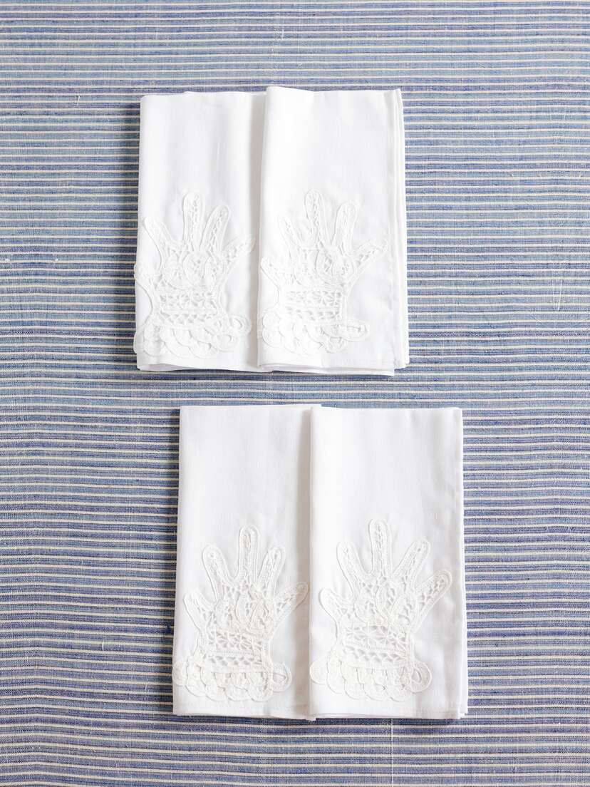 Gohar World Hands Set Of Four Lace-appliquéd Cotton And Linen-blend Napkins