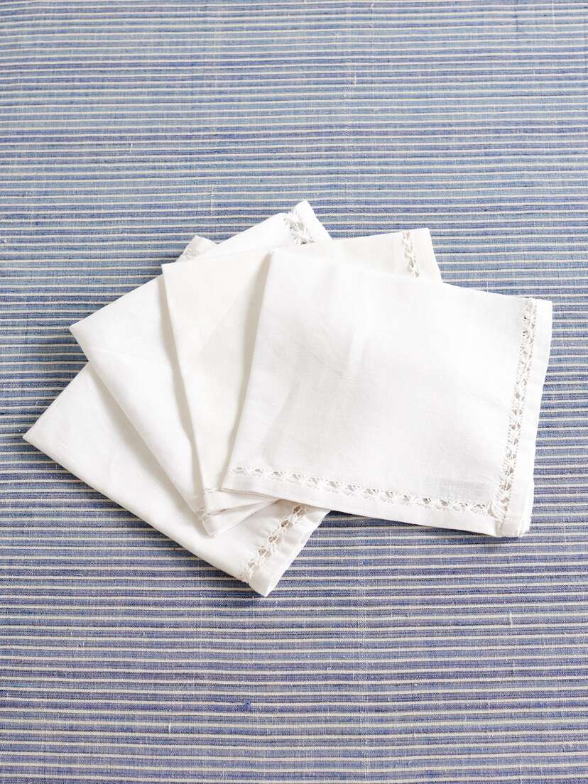 Gohar World Set Of Four Lace-trimmed Cotton And Linen-blend Napkins