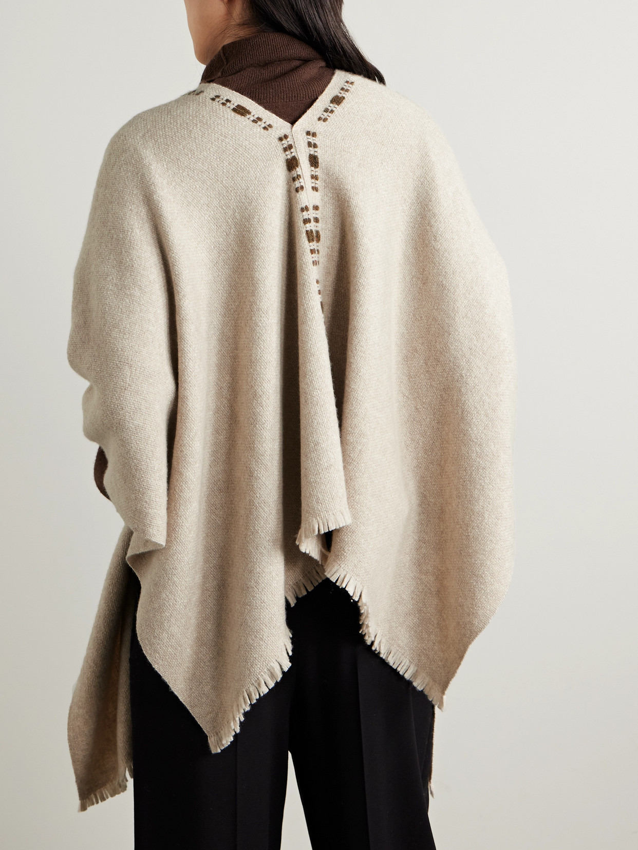 Loro Piana Frayed Cashmere And Silk-blend Poncho In Cream