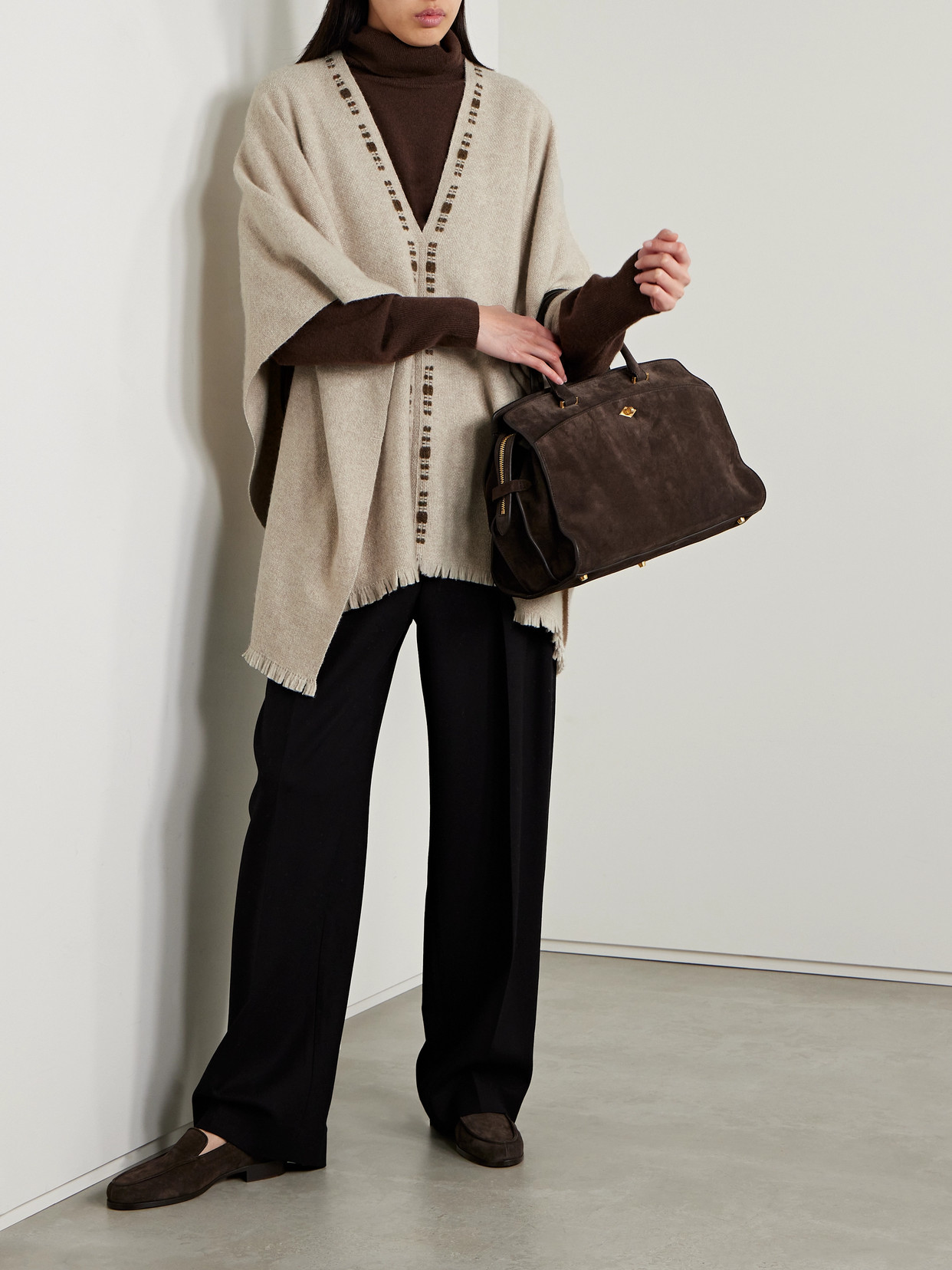 Loro Piana Frayed Cashmere And Silk-blend Poncho In Cream