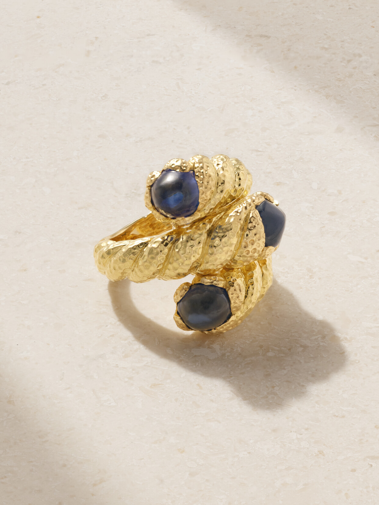 David Webb Triple Rope 18-karat Gold Sapphire Ring