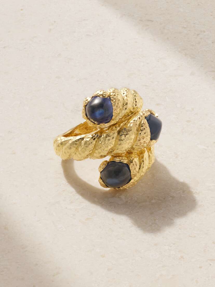 DAVID WEBB Triple Rope 18-karat Gold Sapphire Ring