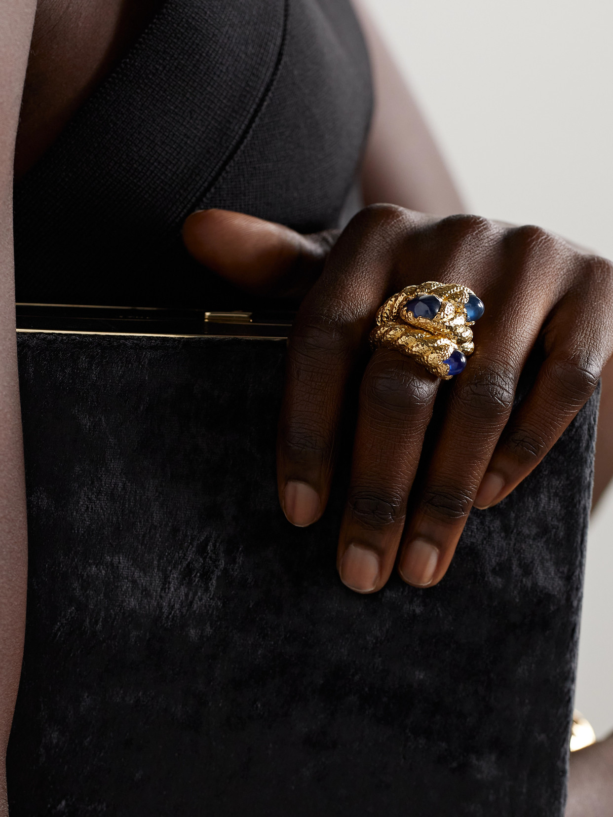 Shop David Webb Triple Rope 18-karat Gold Sapphire Ring